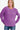 Women's violet chenille waffle knit sweater with long sleeves and round neck, front view.