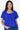 Front view of the Elegant Ruffle Neck Blouse showcasing the square neckline and ruffle details, Color  Royal