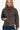 Women's acid washed half zip fleece sweatshirt with kangaroo pocket, front view.