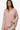 Women's pink French terry top with crochet sleeves, front view, relaxed fit.