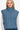 Front view of the dusty blue puffer vest fully zipped up, displaying a chic, fitted look for winter layering.